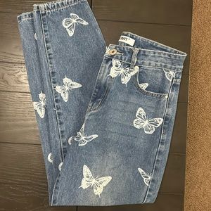 Women’s Straight Jeans With butterfly print.